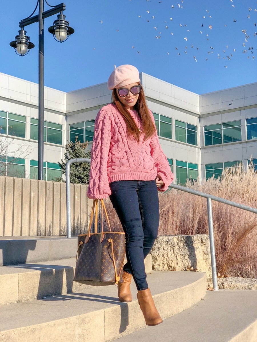 Pink Cable Knitted Sweater Plus Sunshine