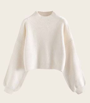 1Stand Collar Drop Shoulder Solid Sweater (Shein)