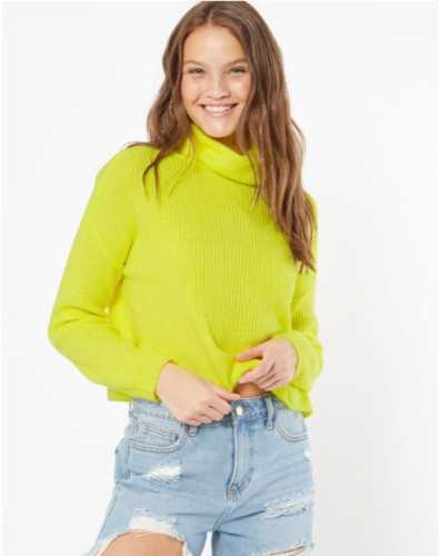 Neon Yellow Cropped Cowl Neck Sweater (Rue21)