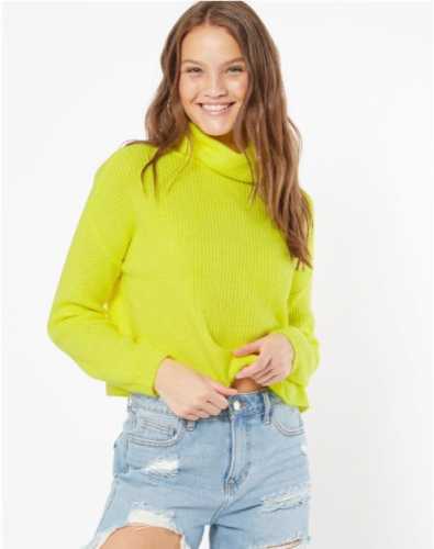 Neon Yellow Cropped Cowl Neck Sweater (Rue21)