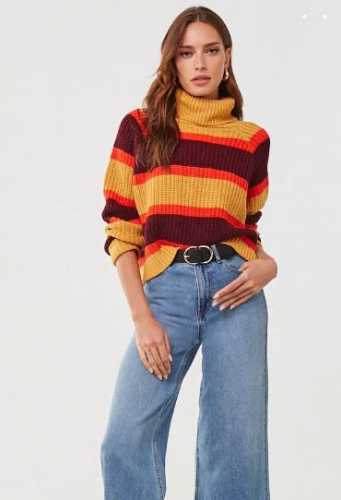 Striped Raglan Turtleneck Sweater (Forever 21)