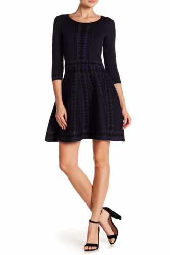 Nina Leonard Geometric Print Flare Dress Blue-Black (Nordstrom Rack)