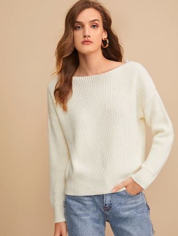 Contrast Lace V-back Sweater (Shein)