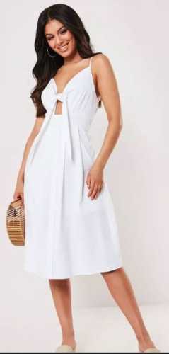 White Tie Front Button Down Midi Dress (Missguided)