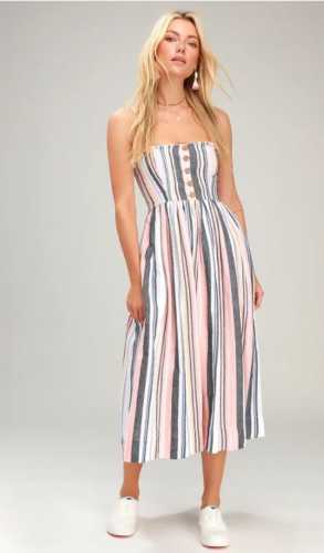 Lilah Multi Striped Pleated Midi Dress (Lulus)