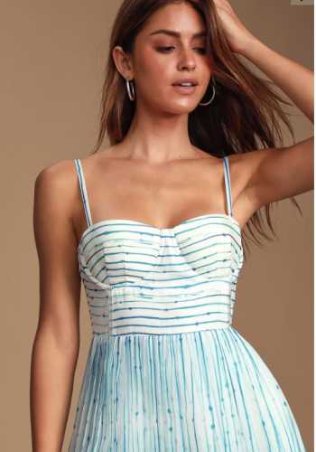 Summer in Santorini White and Blue Striped Mini Dress (Lulus)