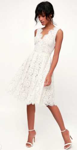 Love Swept White Lace Midi Skater Dress (Lulus)