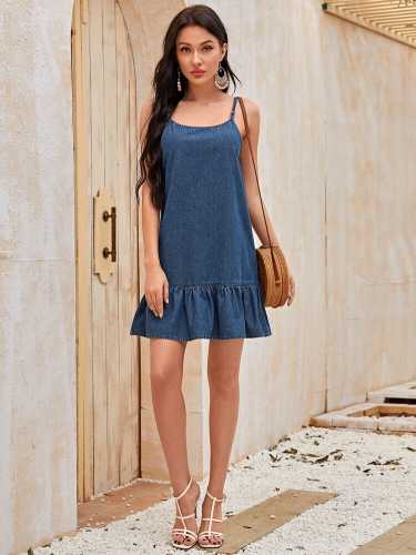 Ruffle Hem Denim Cami Dress (Shein)