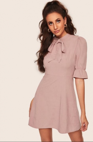 Ruffle Trim Bow Front Fit & Flare Dress (Shein)