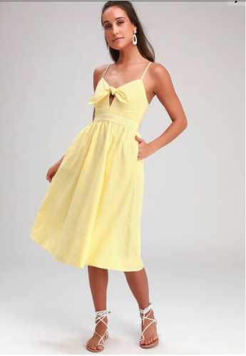 Joyful Days Yellow Striped Knotted Front Midi Dress (Lulus)