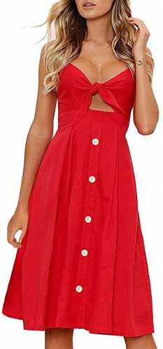 FANCYINN Tie Front Button Down Spaghetti Strap Midi Dress (Amazon) 