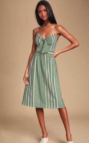 Green Wonder Tie Front Midi Dress (Lulus)