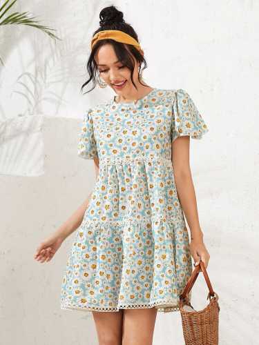 Butterfly Sleeve Floral Print Smock Dress (Shein)