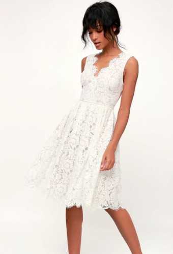 Love Swept White Lace Midi Skater Dress (Lulus)
