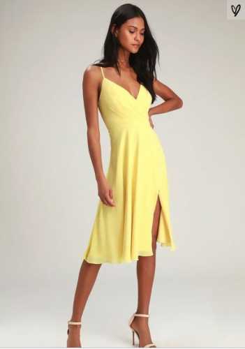 Maribelle Pale Yellow Surplice Midi Dress (Lulus)