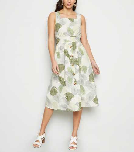 Blue Vanilla Green Leaf Button Front Midi Dress (NewLook)