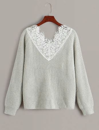 Contrast Lace Raglan Sleeve Sweater (Shein)