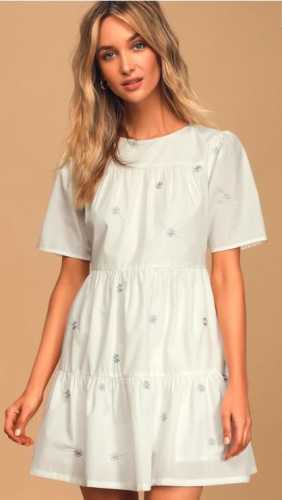 Full-Time Loving White Floral Embroidered Tiered Babydoll Dress (Lulus)