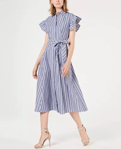 Calvin Klein Striped Flutter-Sleeve Maxi Shirt dress (Macys)