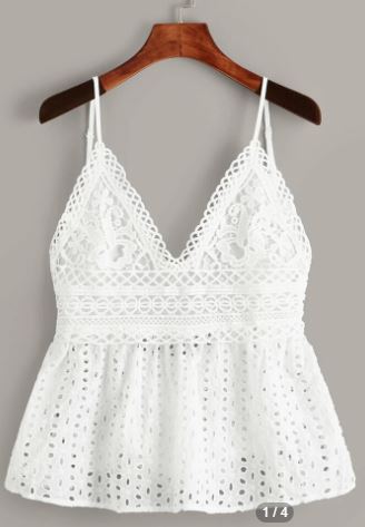 Eyelet Embroidery Knot Back Cami Top (Shein)