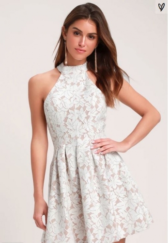 Seasons of Love White Lace Skater Dress (Lulus)