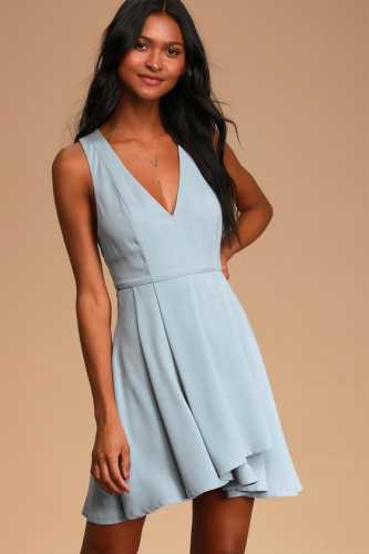 Seeing Chic Dusty Blue Skater Dress