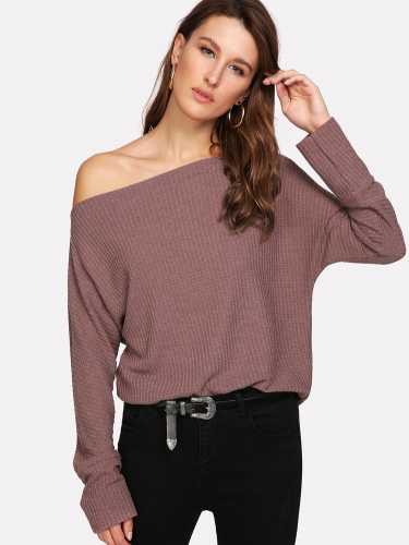 Oblique Shoulder Dolman Sleeve Sweater (Shein)