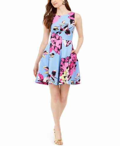 Taylor Petite Floral-Print Fit & Flare Dress (Macys)