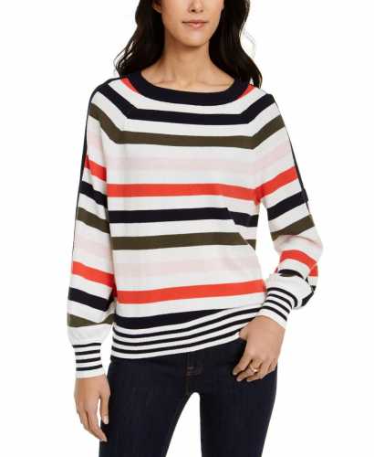 Tommy Hilfiger Striped Balloon-Sleeve Sweater (Macys)