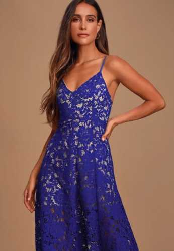 One Wish Royal Blue Lace Midi Dress (Lulus)
