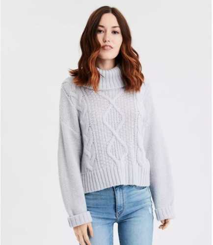 AE Cropped Cable Knit Turtleneck Sweater (American Eagle)